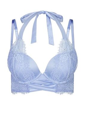 Adore me bra Light Blue Lace Halter Aline Bralette Kareena push up bra lace 36D